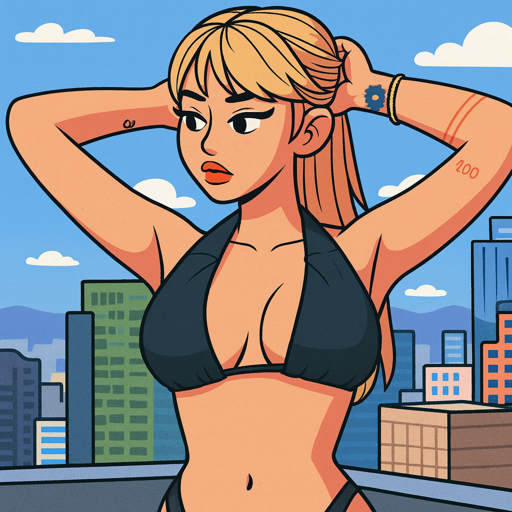 Our in-house created cartoon drawing of Kitty Lixo